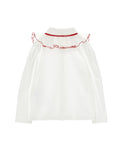 Cream with Ruby Trim Ruffled Collar Blouse