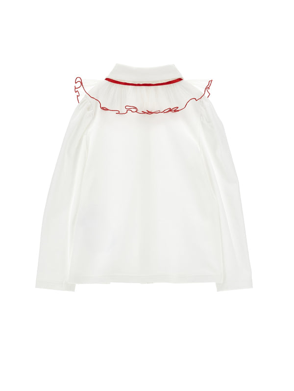 Cream with Ruby Trim Ruffled Collar Blouse
