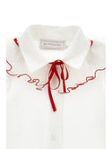 Cream with Ruby Trim Ruffled Collar Blouse