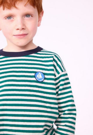 Green and Oatmeal Striped Long Sleeve Tee