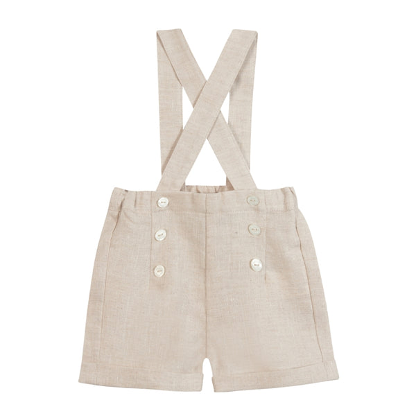 Beige Baby Linen Overall Short