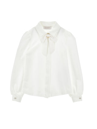White Jersey Madga Bow Blouse