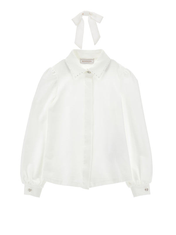 White Jersey Madga Bow Blouse