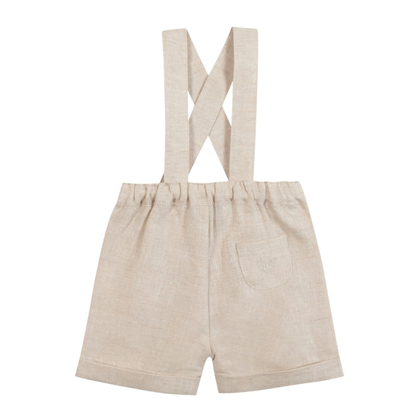 Beige Baby Linen Overall Short
