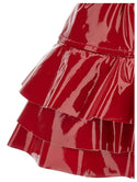 Red Shiny Leather Ruffled Skirt