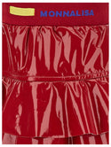 Red Shiny Leather Ruffled Skirt