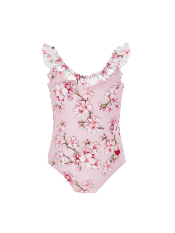 Pink Peach Flower Print Swimsuit