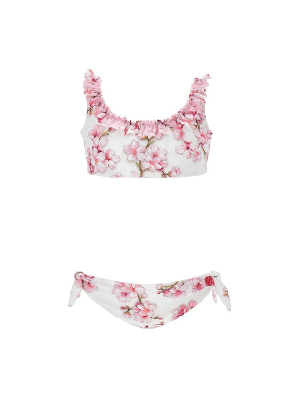 Pink Peach Flower Print 2 Pc Swimsuit