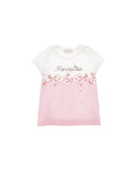 White and Pink Peach Flower Detail Tee