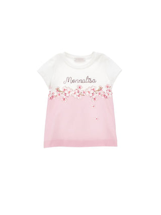 White and Pink Peach Flower Detail Tee