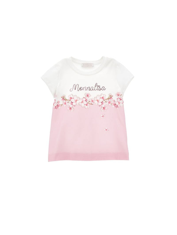 White and Pink Peach Flower Detail Tee