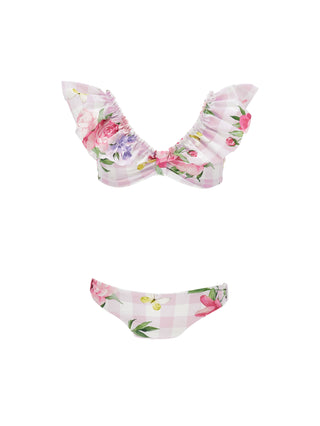 Pink Gingham Flower Two Piece Swimsuit