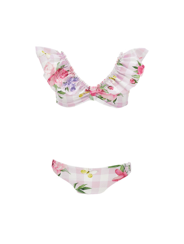 Pink Gingham Flower Two Piece Swimsuit