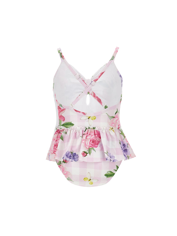 Pink Gingham Flower Swimsuit