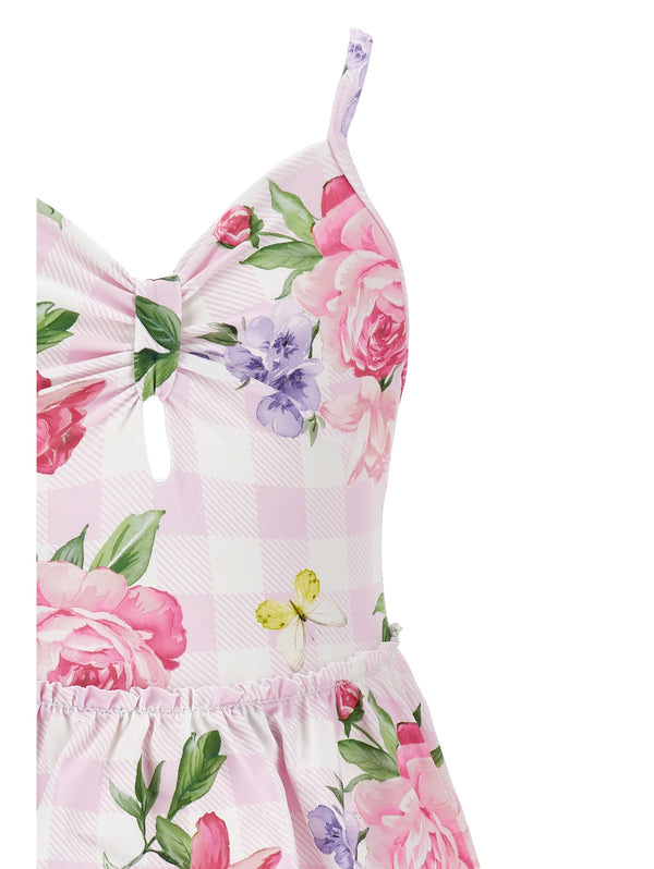 Pink Gingham Flower Swimsuit
