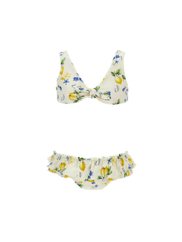 Yellow Lemon Print Two Piece Swimsuit