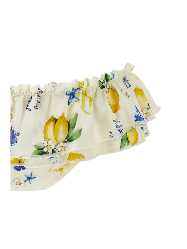 Yellow Lemon Print Two Piece Swimsuit