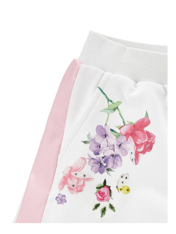 White with Pink Trim Floral Short