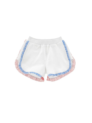 White with Colored Trim Ruffle Short