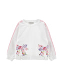 White with Pink Trim Floral Bow Crewneck