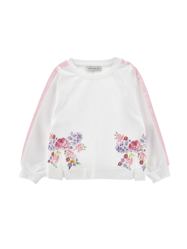 White with Pink Trim Floral Bow Crewneck