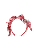Cream and Ruby Houndstooth Bow Headband