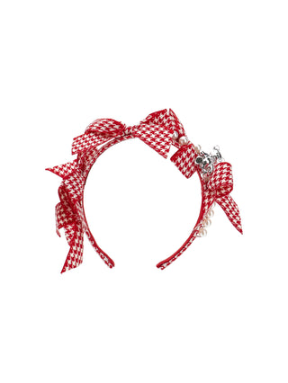 Cream and Ruby Houndstooth Bow Headband