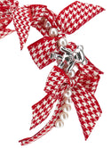Cream and Ruby Houndstooth Bow Headband