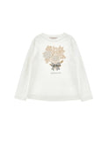 White with Beige Floral Bouquet Long Sleeve Tee