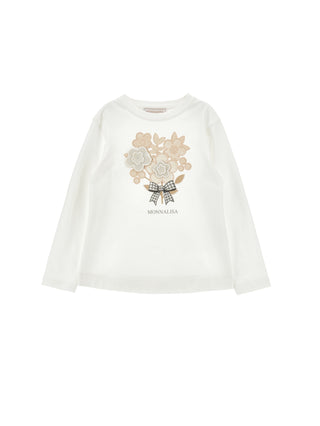 White with Beige Floral Bouquet Long Sleeve Tee