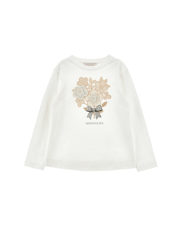 White with Beige Floral Bouquet Long Sleeve Tee