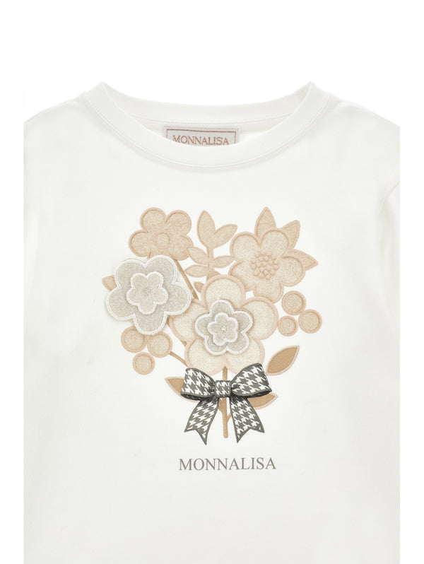 White with Beige Floral Bouquet Long Sleeve Tee