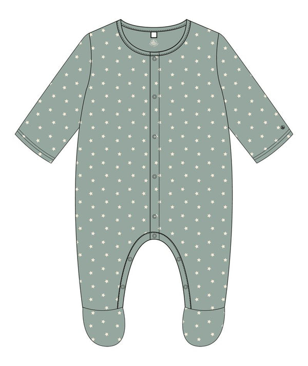 Green Star Print Front Snap Footie