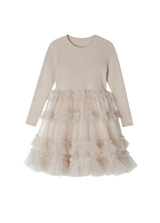 Beige Sweater Dress with Tulle