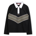 Black with Beige Stripe Long Sleeve Polo