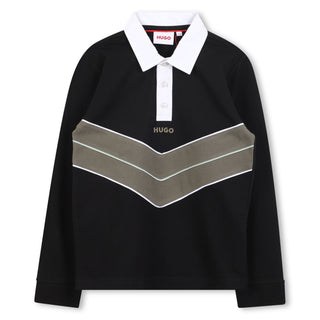 Black with Beige Stripe Long Sleeve Polo