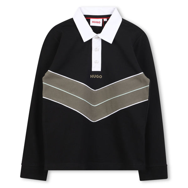 Black with Beige Stripe Long Sleeve Polo