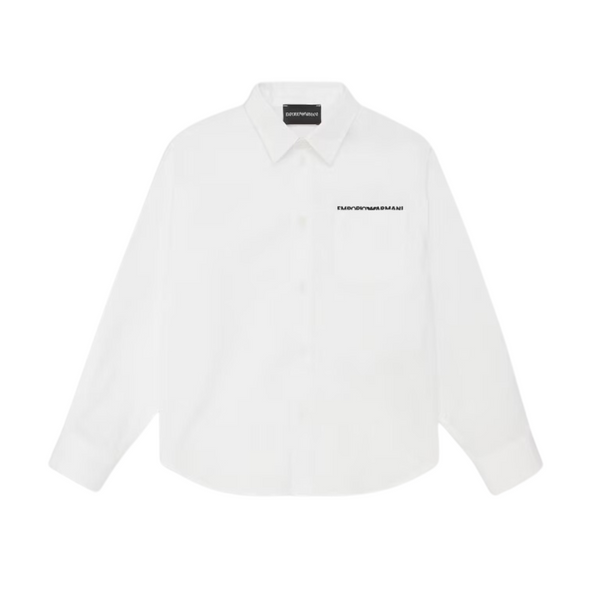 White Button Down Pocket Logo Shirt