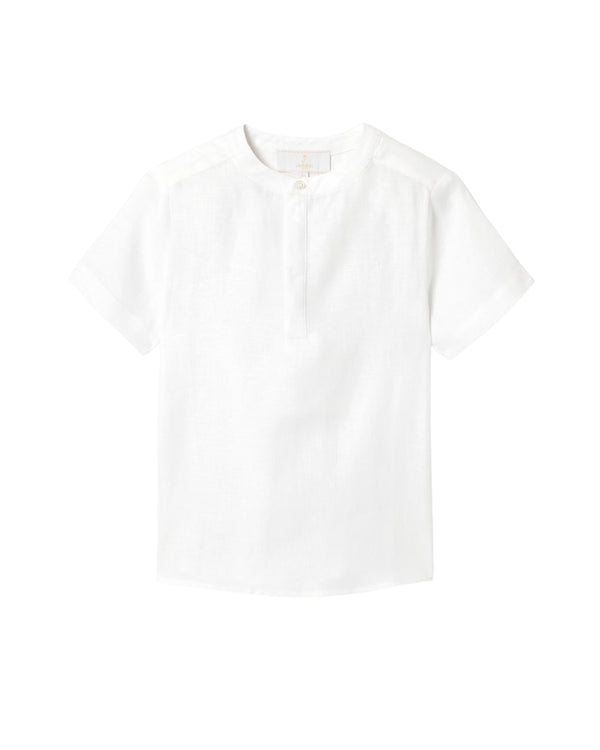 White Foncer Short Sleeve Collarless Shirt