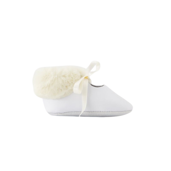 White Leather Fur Trim Baby Mary Janes