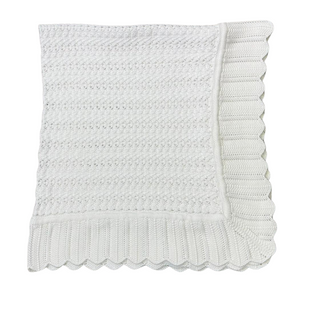 White Cable Knit Scallop Blanket