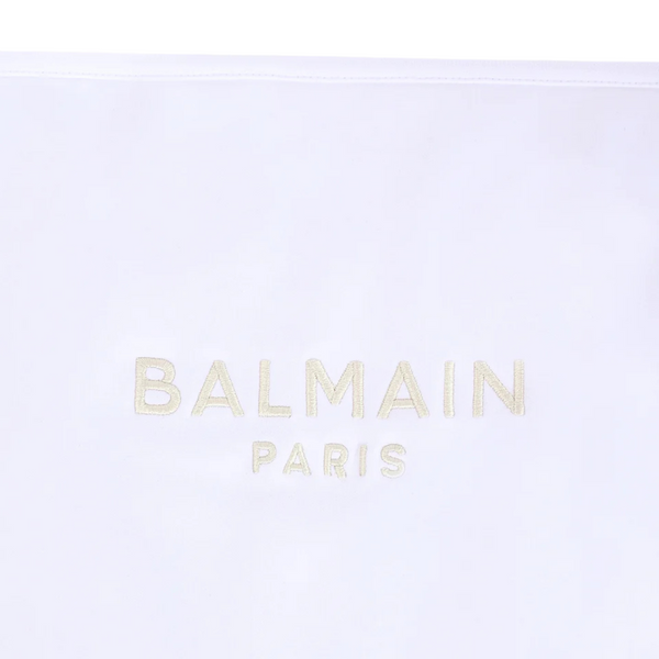 White and Cream Balmain Logo Blanket