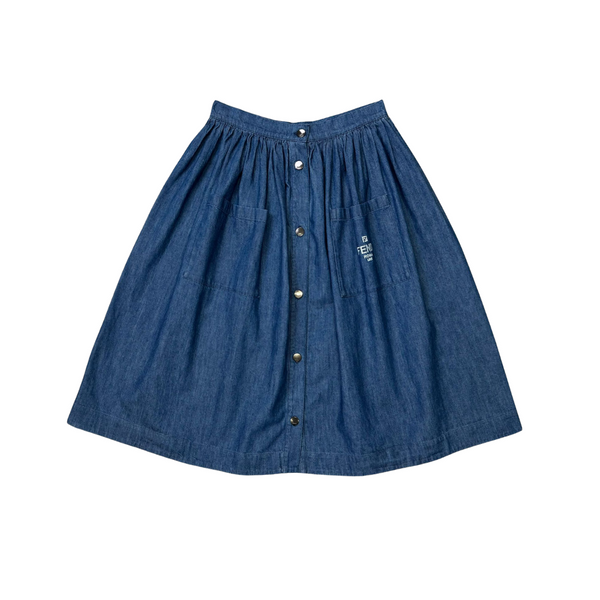Dark Blue Button Up Pocket Midi Skirt