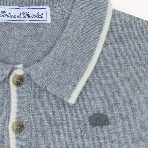 Gray Collared Half Button Sweater
