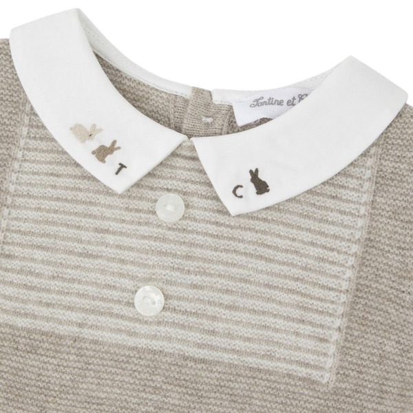 Oatmeal Marled Baby Collar Long Romper
