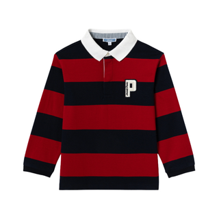 Navy and Red Winston Stripe Long Sleeve Polo