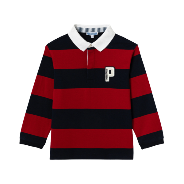 Navy and Red Winston Stripe Long Sleeve Polo