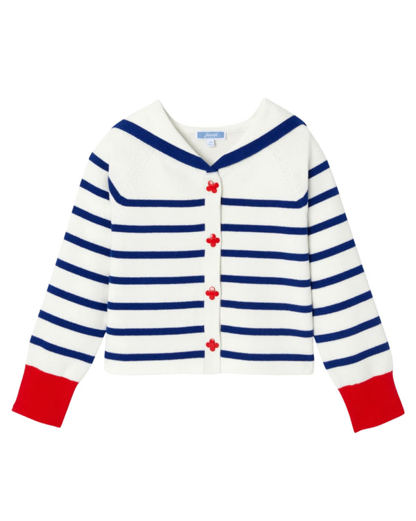 White and Blue Alysse Striped Cardigan
