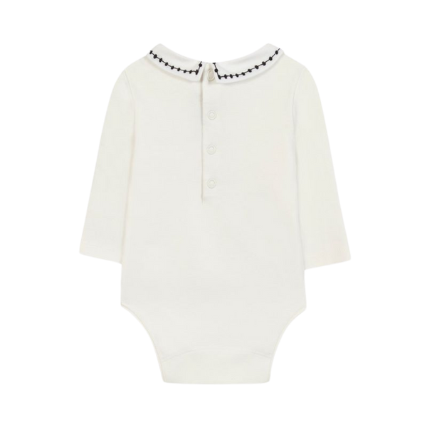 Ivory with Black Embroidered Collar Long Sleeve Onesie