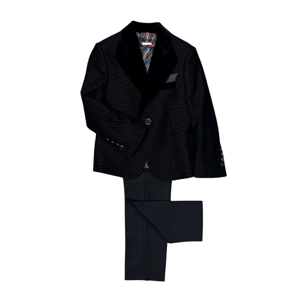 Black Velvet Flocking Dinner Jacket with Pants